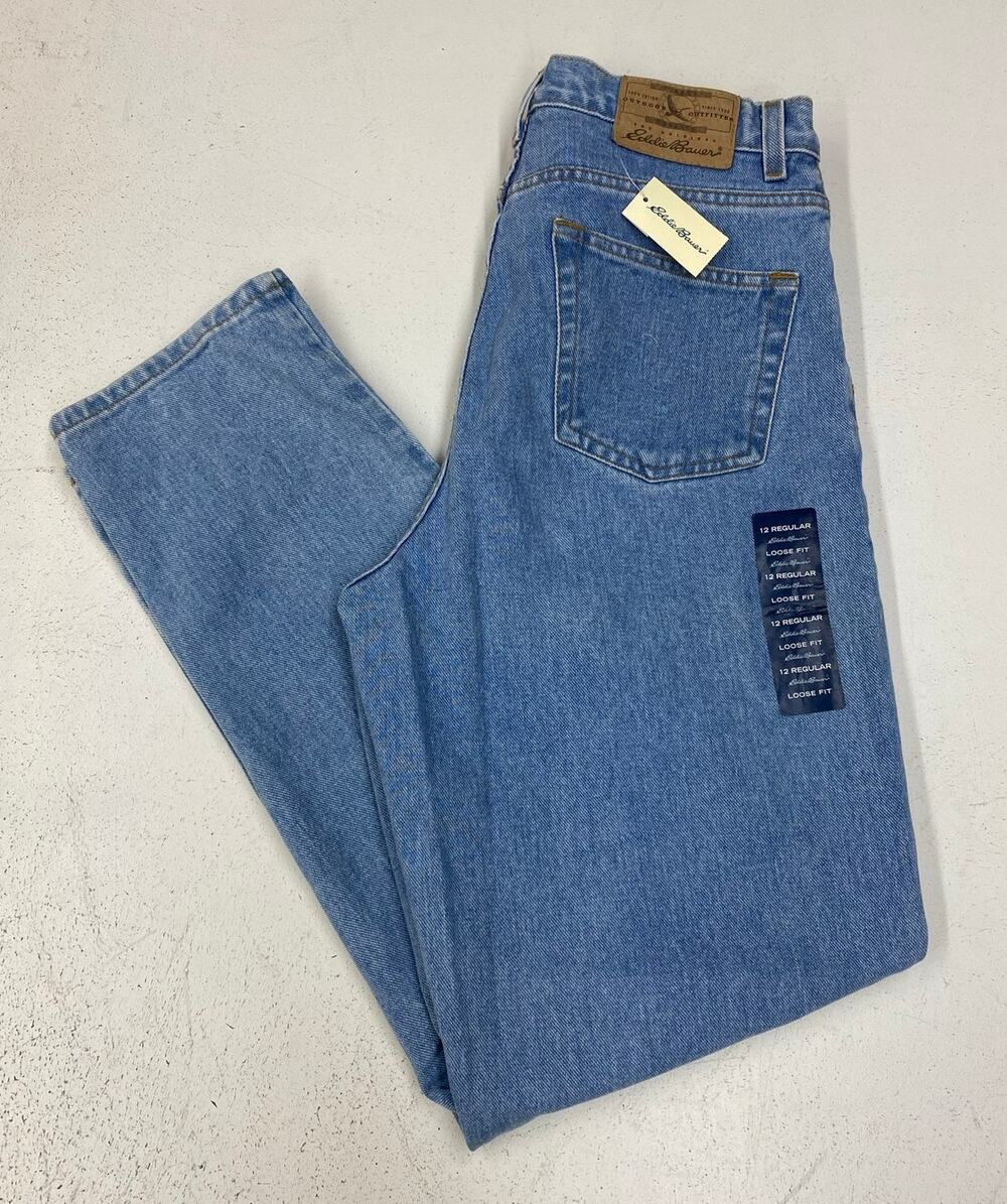NEW VTG Women Eddie Bauer High-Rise Light Wash cotton denim Mom jeans, 12